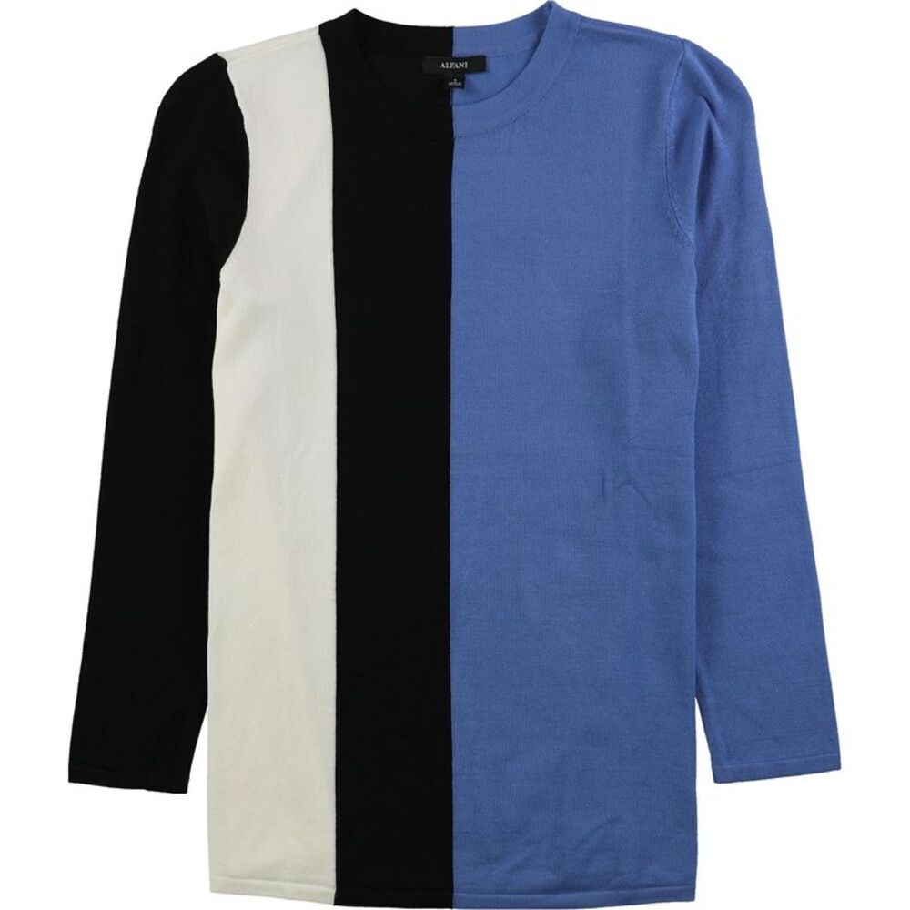 Alfani Womens Vertical Colorblock Basic T-Shirt, Blue, L, DM